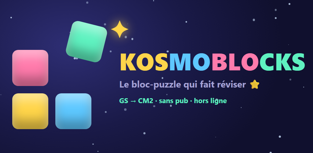 Bannière de KosmoBlocks, le bloc-puzzle éducatif.